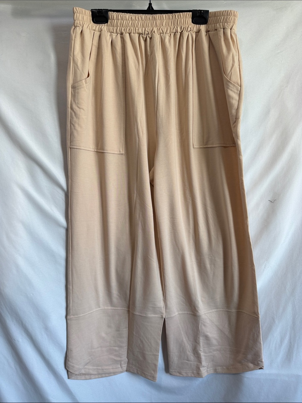 Wide Leg Women's Pants - Beige Elastic Waist